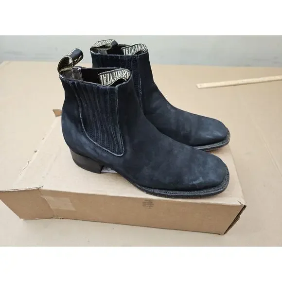 Semental Rancho Mens Black Western Chelsea Boots Leather Rodeo Square Toe 27.5 9